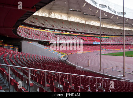 Inside the Bird's Nest Stadium in Beijing, China. This stadium, the National Stadium, was designed and constructed for the 2008 Olympic games. Stock Photo