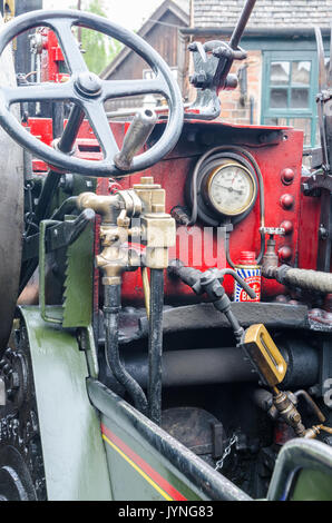 The controls and instrumentation of a steam traction engine. Stock Photo