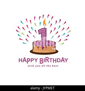 playful  birthday illustration, cake with number one, illustration design, isolated on white background Stock Vector