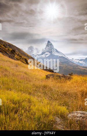 Famous Matterhorn in Switzerland, Zermatt area Stock Photo