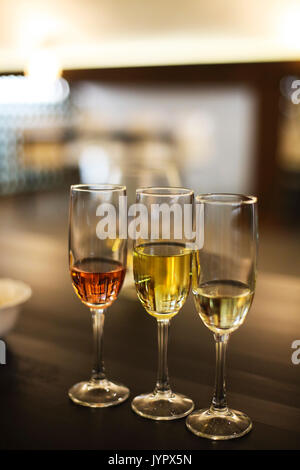Champagne glasses. Wine tasting in the restaurant or winery Stock Photo