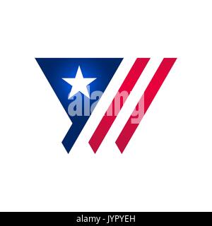 911 icon. Symbol of Patriot Day; code of American emergency service in the form of blue triangle with a star and twin red stripes based on a US flag. Stock Vector
