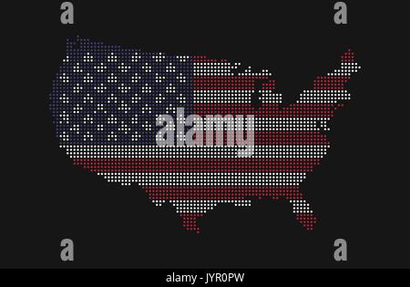 Dotted style map of USA and america flag pattern . Stock Vector