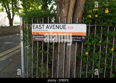 Road sign for East Avenue in Walthamstow Village, north-east London. Stock Photo