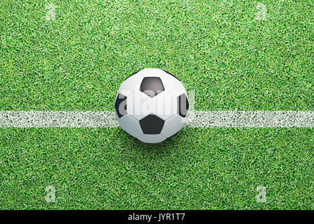 Football ball on green grass, render 3d illustration Stock Photo