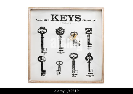 Vintage frame - housekeeper with one old key, isolated on white background Stock Photo