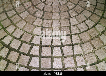 Stone paved circular patio for background, texture or pattern Stock Photo