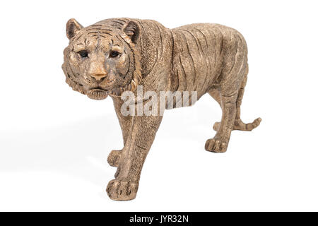 Beautiful statuette of a bronze tiger going to the camera isolated on a white background Stock Photo