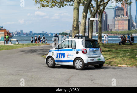 NYPD (New York Police Department) Smart Car (ForTwo) on patrol on Governors Island, New York City, USA Stock Photo
