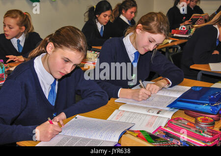 Girls in classroom, Heathfield St.Mary's Girls School, London Road, Ascot, Berkshire, England, United Kingdom Stock Photo