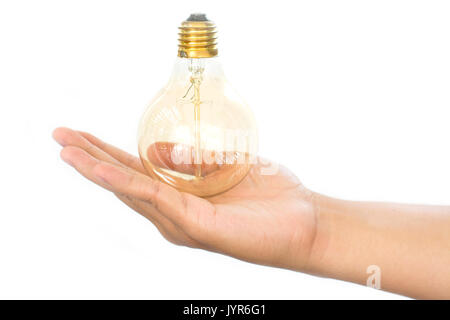 LED light bulb (lamp) in hand Isolated on white background Stock Photo