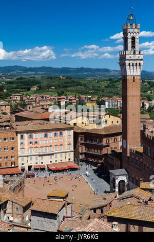 Panoramic view from the Siena cathedral on the rooftops of the medieval city of Siena, Tuscany, Italy.