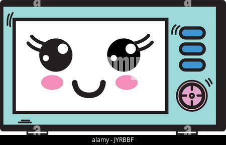 Kawaii Cute Happy Microwaves Technology Vector Illustration Stock