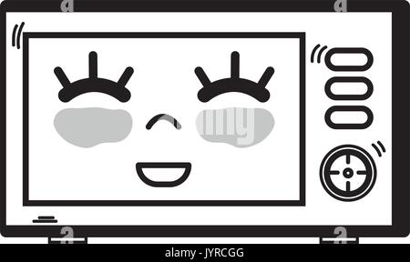 Kawaii Cute Happy Microwaves Technology Stock Illustration