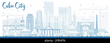 Outline Cebu City Philippines Skyline with Blue Buildings. Vector Illustration. Business Travel and Tourism Illustration with Modern Architecture. Stock Vector