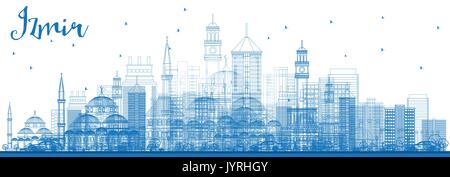Outline Izmir Skyline with Blue Buildings. Vector Illustration. Business Travel and Tourism Concept with Modern Architecture. Image for Presentation Stock Vector