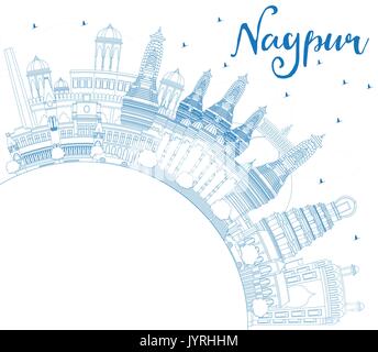 Outline Nagpur Skyline with Blue Buildings and Copy Space. Vector Illustration. Business Travel and Tourism Concept with Historic Architecture. Stock Vector