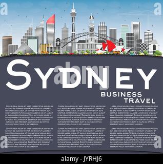 Sydney Australia Skyline with Gray Buildings, Blue Sky and Copy Space. Vector Illustration. Business Travel and Tourism Concept Stock Vector