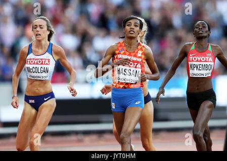 Eilish MCCOLGAN (Great Britain), Margaret Chelimo KIPKEMBOI (Kenya), Sifan HASSAN (Netherlands, Holland), competing in the 5000m Women Heat 1 at the 2017, IAAF World Championships, Queen Elizabeth Olympic Park, Stratford, London, UK. Stock Photo