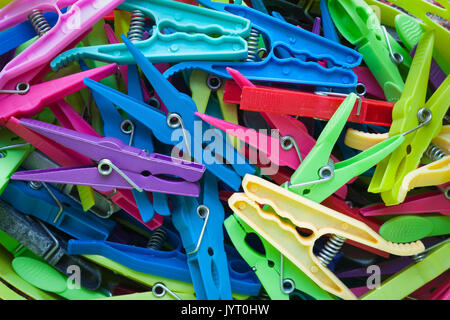 Plastic clothes pegs Stock Photo