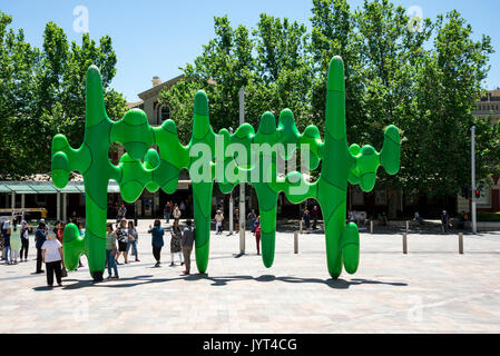 Green Abstract Art Statue at Forrest Place, Perth, Western Australia Stock Photo