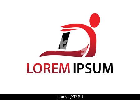 letter D with abstract person play stomach exercise, sport logo, icon design, isolated on white background. Stock Vector