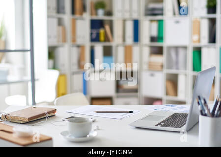 Empty Workplace with Laptop Stock Photo