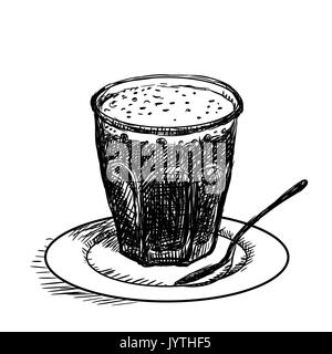 Hand drawn sketch of  cup of coffee, Black and White simple line Vector Illustration for Coloring Book - Line Drawn Vector Stock Vector