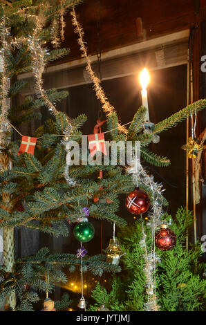 Part of decorated Christmas tree, Scandinvian style. Stock Photo