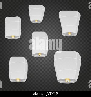 Isolated chinese flying sky lanterns Stock Vector