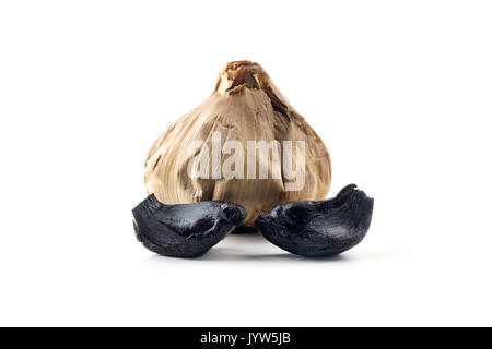 Black garlic on a white background Stock Photo