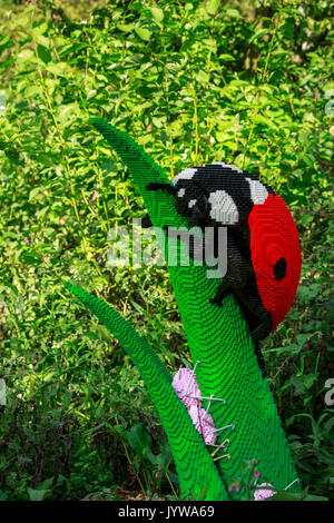 Planckendael zoo, Mechelen, Belgium - AUGUST 17, 2017 : Ladybug built from lego bricks in exhibition 'Nature Connects' by Sean Kenney (seankenney.com) Stock Photo