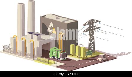 Vector low poly waste-to-energy plant Stock Vector