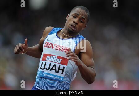 Birmingham, UK. 20th Aug, 2017. UJAH Chijindu (GBR) in the mens 100m. Muller Grand Prix Athletics. Birmingham Grand Prix. Alexander Stadium. Perry Barr. Credit: Sport In Pictures/Alamy Live News Stock Photo