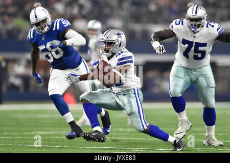 August 19, 2017: Dallas Cowboys running back Darren McFadden (20) is  tackled by Indianapolis Colts cornerback Tevin Mitchel (28) during an NFL  football game between the Indianapolis Colts and the Dallas Cowboys