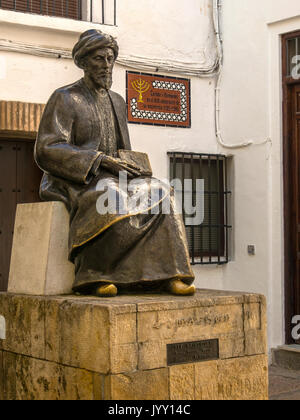CORDOBA, SPAIN - MARCH 12, 2016:  Statue of Jewish philosopher Ben Maimonides in the Jewish Quarter of the Old City