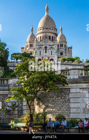 Sacre Coeur Cathedral on sunny blue sky day, Paris,France Stock Photo