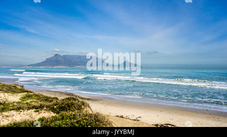 Early morning view of Cape Town and Table Mountain with Lion's Head and Signal Hill on the right and Devil's Peak on the left. Viewed from Bloubergstr Stock Photo