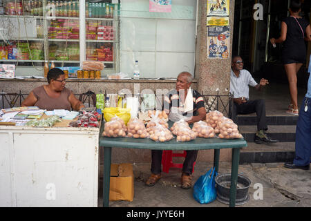 Man selling eggs on the roadside in Mauritius Stock Photo