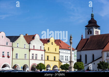 Nove Mesto Nad Metuji, Czech Republic, Colourful Baroque Houses on the main square Stock Photo