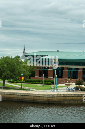 Historic Downtown New Bern North Carolina is surrounded by water, boats, yachts, Neuse River, Trent River and beautiful historic architecture Stock Photo