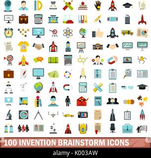 100 invention brainstorm icons set, simple style Stock Vector Image ...