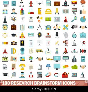 100 research brainstorm icons set, flat style Stock Vector Image & Art ...