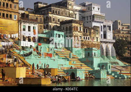 Lal Ghat on the Ganges River, Varanasi (Benares, Banaras, Kashi), India Stock Photo