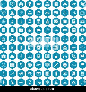 100 crime investigation icons sapphirine violet Stock Vector