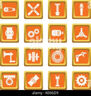 Techno mechanisms kit icons set orange Stock Vector