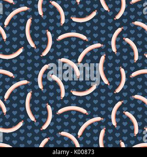 Cute sausages seamless vector pattern. Stock Vector