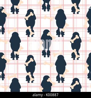 Poodle dog silhouette seamless vector checkered pattern. Stock Vector