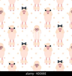 Poodle cute pink dog girlish seamless vector polkadot pattern. Stock Vector