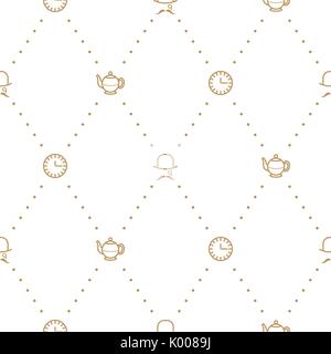 English tea party elegant gold on white line vector pattern. Stock Vector